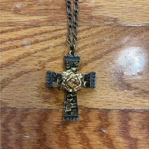 Betsey Johnson Black and Gold Cross Necklace